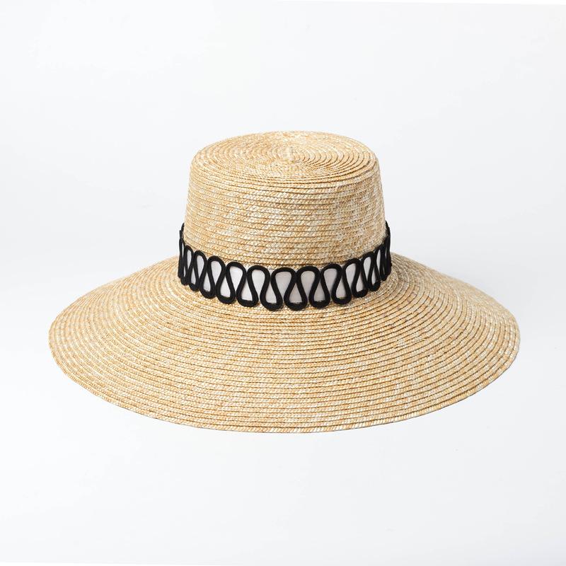 European and American simple and fashionable flat-top big-brimmed basin type straw straw hat outdoor travel sunscreen sunshade beach straw hat