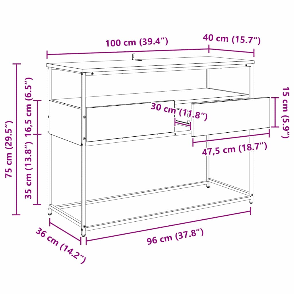 Console Table Black Oak Effect 100 X 40 X 75 Cm