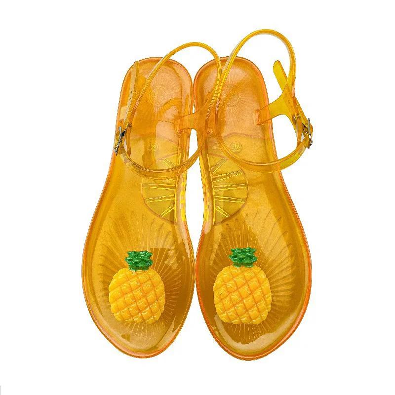 Fashion Women Fruit Sandals Transparent PVC Flat Flip-flop Sandal Ladies 2025 Summer Outdoor Fashion Non-slip Buckle Strap Beach Shoes