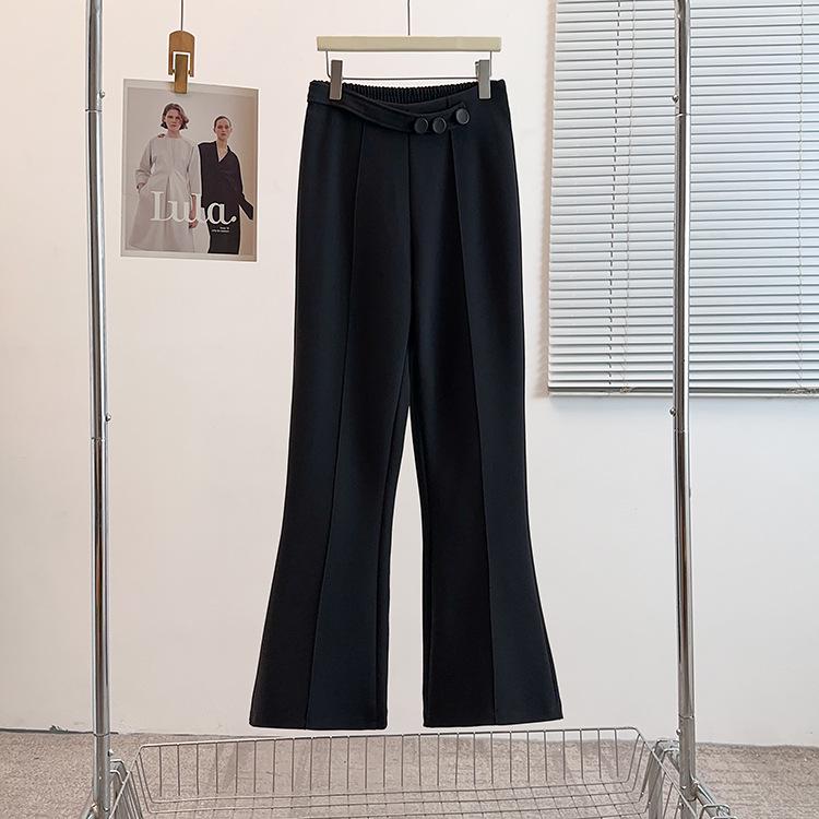 

Plus Size Women s Slimming Flare Pants - Stretchy, Solid Color, Casual Style for Early Spring 7XL (suggested weight 115-130 kg) чёрный