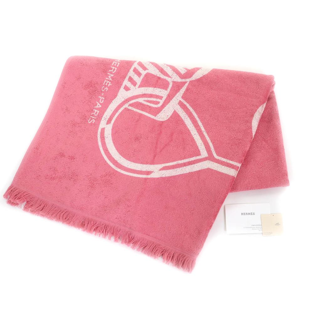 Pristine HERMES towel Yachting Tattoo/Dore Buckle PM Fringed beach towel cotton Used
