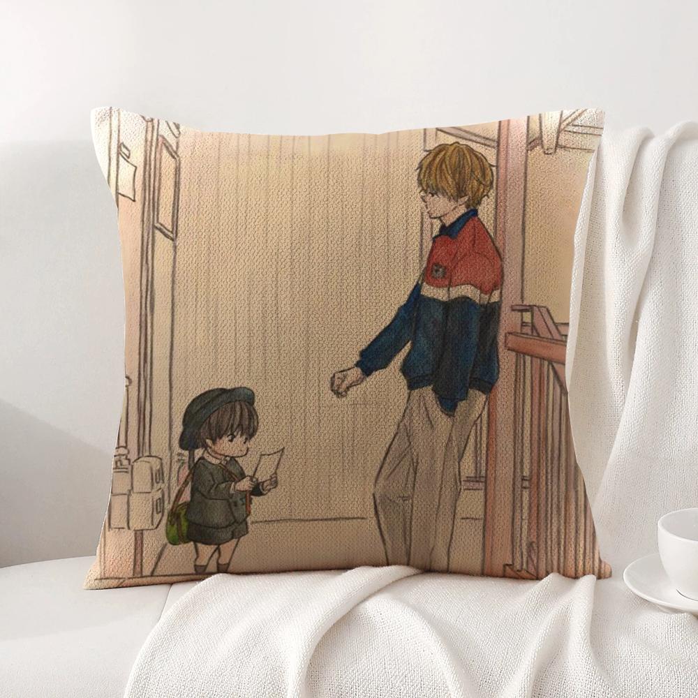 K-Kotaro Lives Alone Cushion Cover Summer Coolness Linen Fabric Double-Sided Printing Pillow Case Sofa Home Decor Gift
