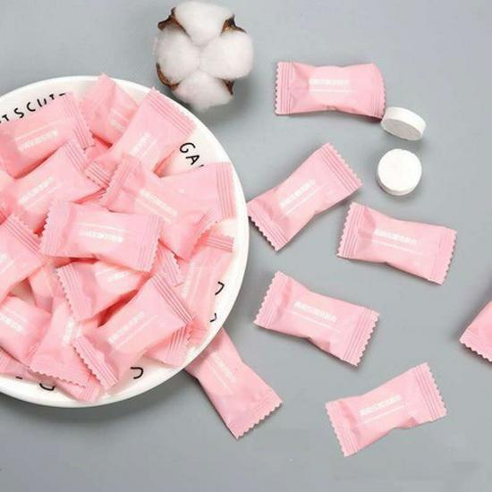 Compact Disposable Facial Towel - Candy Style Portable Cleansing Wipes for Travel, Business Trips, and Catering.