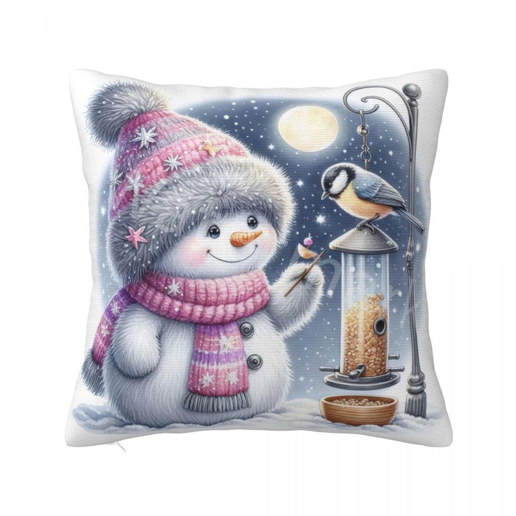 Christmas Snowman Pillow Case Cushion Cover Square Graphic Pillow Cover Kawaii Pillowcases For Sofa Home Decorative