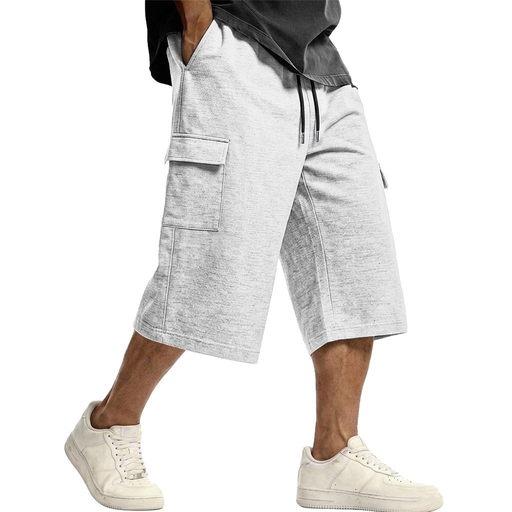 Men's Casual Drawstring Cargo Shorts Knee Length Loose Fit Lightweight Breathable Fabric with Multiple Pockets for Everyday Wear