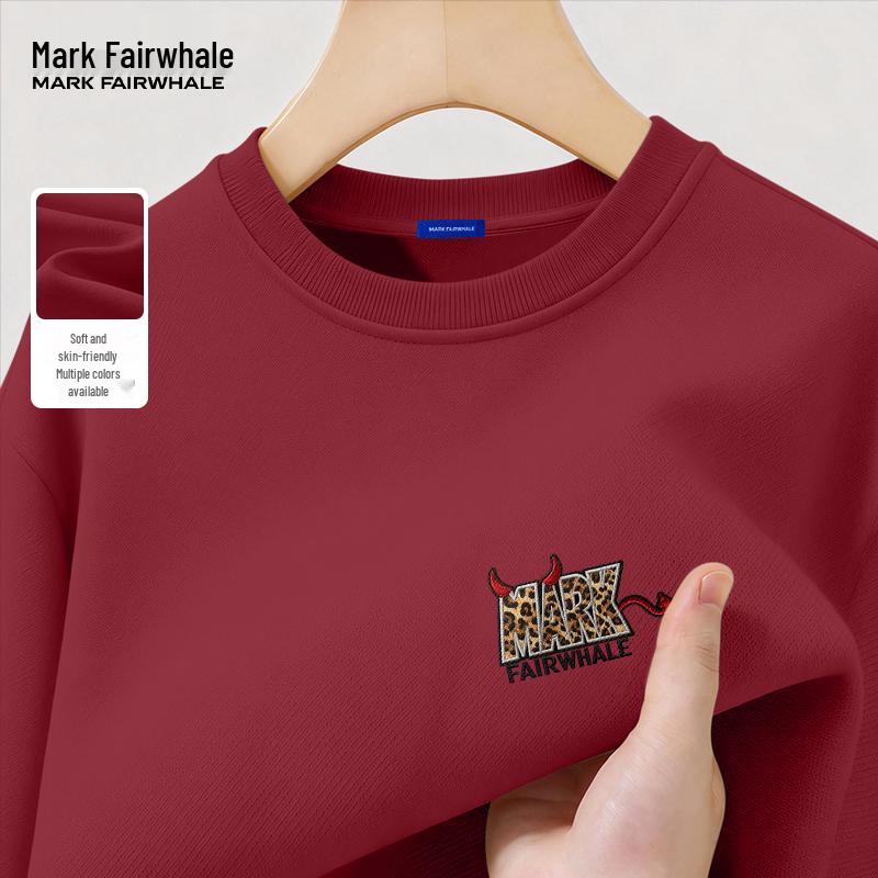 MARK FAIRWHALE 300G Heavyweight Men's Vintage Letter Print Round Neck Sweatshirt