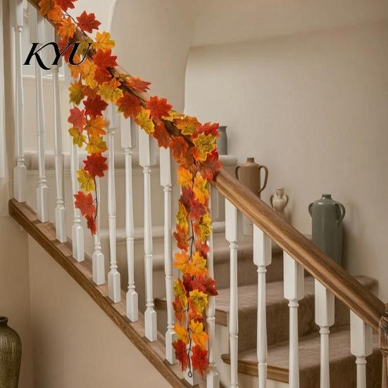 Thanksgiving Home Decor Artificial Fall Maple Leaf Garland, Autumn Foliage Hanging Vine, Harvest Party Decorations Reusable for Fireplace Staircase