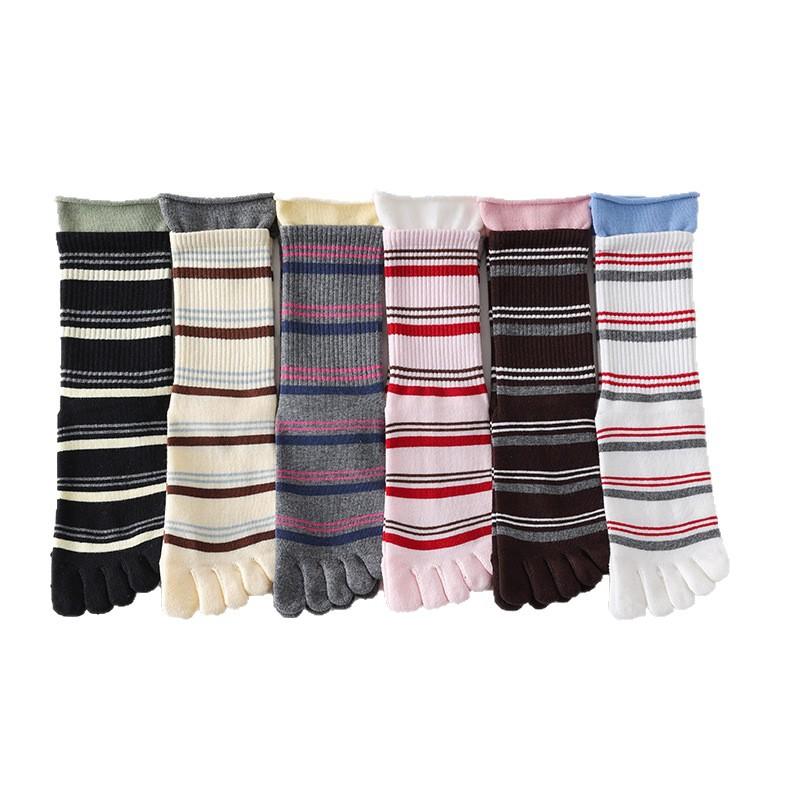 Striped Five-fingered Socks for Women, Mid-length Sports Anti-odor and Sweat-absorbing Socks, Girls' Spring and Autumn Ankle Socks