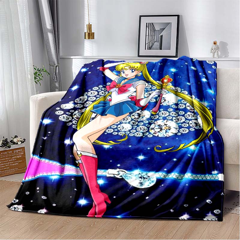2026 new cartoon S-Sailor M-Moon flannel printed soft blanket sofa bed cover oversized office hotel airplane travel gift blanket