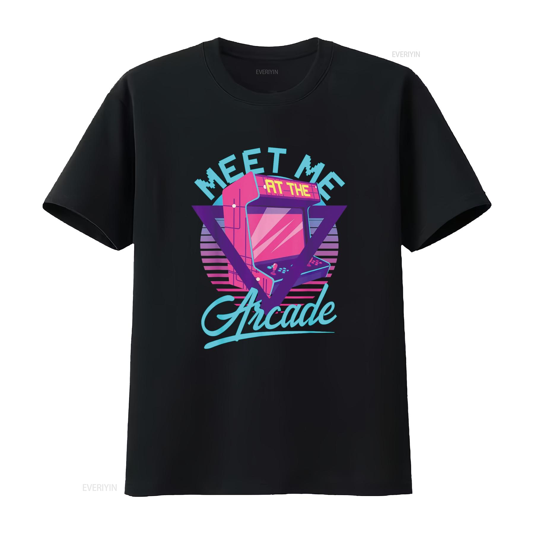 

Meet Me At the Arcade Funny Gamer Vaporwave 80 s T Shirt vintage Washed Casual Soft Versatile Slightly graphic Unisex fashion 4XL