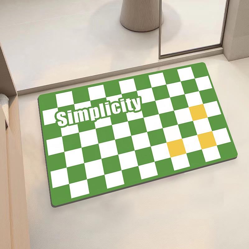 Checkerboard Soft Diatom Mud Absorbent Mat Bathroom Bathroom Door Non-slip Quick Drying Mat Door Mat Entry