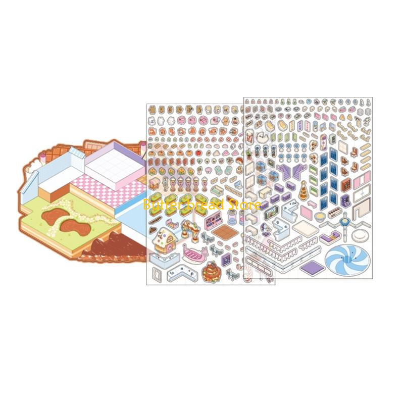 

W89C Cartoon Scenery Sticker Miniature Scene Sticker for Scrapbooking Journal