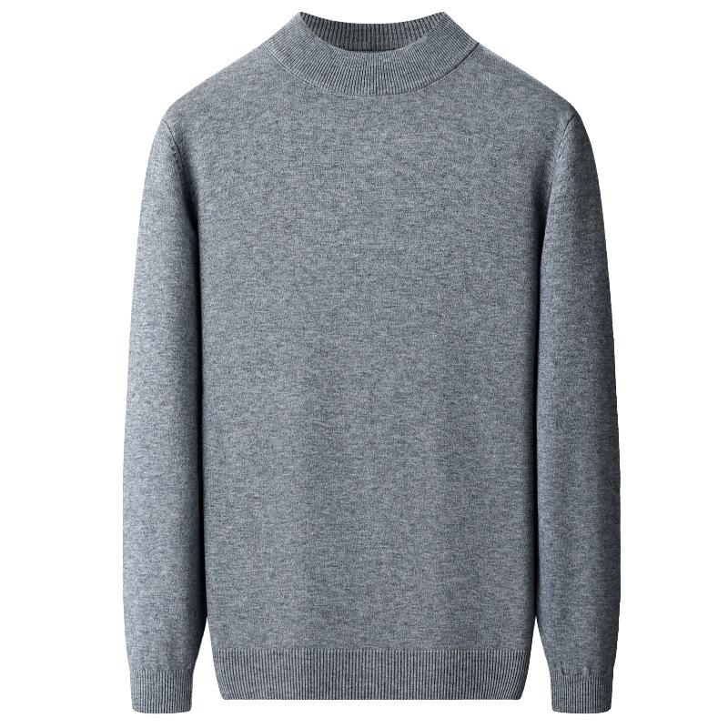 Men's Heavyweight 450g Wool Sweater: Autumn/Winter Casual Half-High Neck Knit Pullover