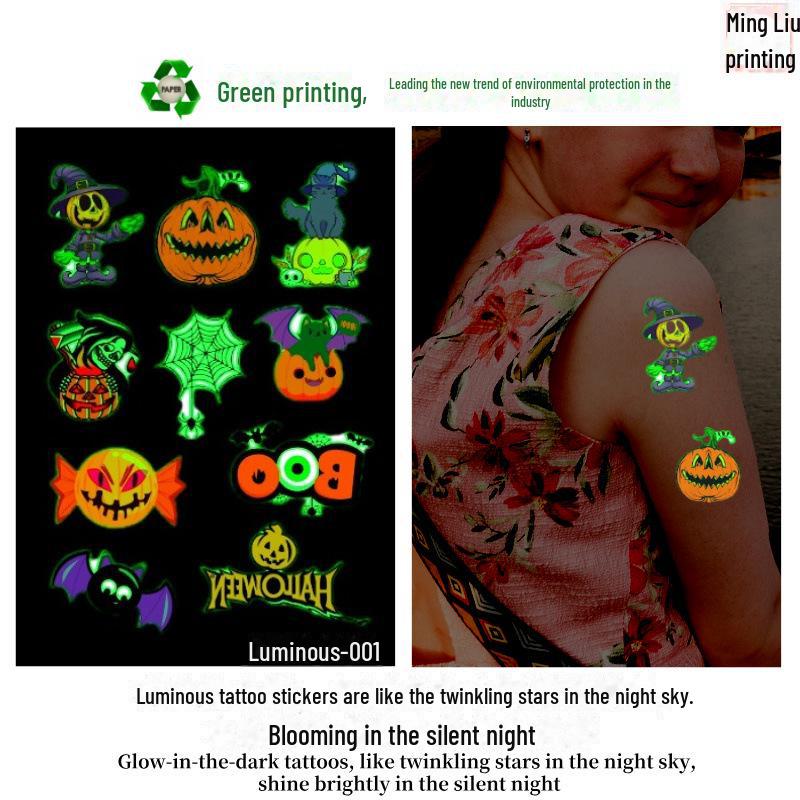 Children's Halloween Pumpkin Glow-in-the-Dark Cartoon Temporary Tattoo Stickers
