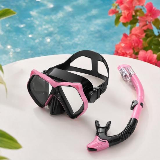 Schnorchelmaske mit Trockenschnorchel, Auslaufsichere Anti-Beschlag Panoramische Tauchmaske & Schnorchel Set, Wasserdichte Schnorchelausrüstung für Erwachsene