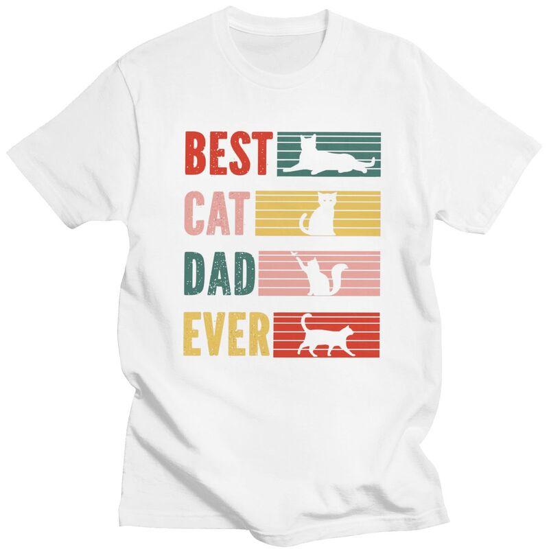 Custom Best Cat Dad Ever T Shirt for Men 100 Cotton Tshirt Leisure Tee Short Sleeve Fathers Day Gift Tshirts Clothing