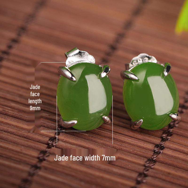 

Элегантные серьги-пусеты из стерлингового серебра 925 пробы с овальным нефритом Хэтянь для женщин с сертификатом - Простые, модные пусеты из зеленого нефрита 925 Sterling Silver