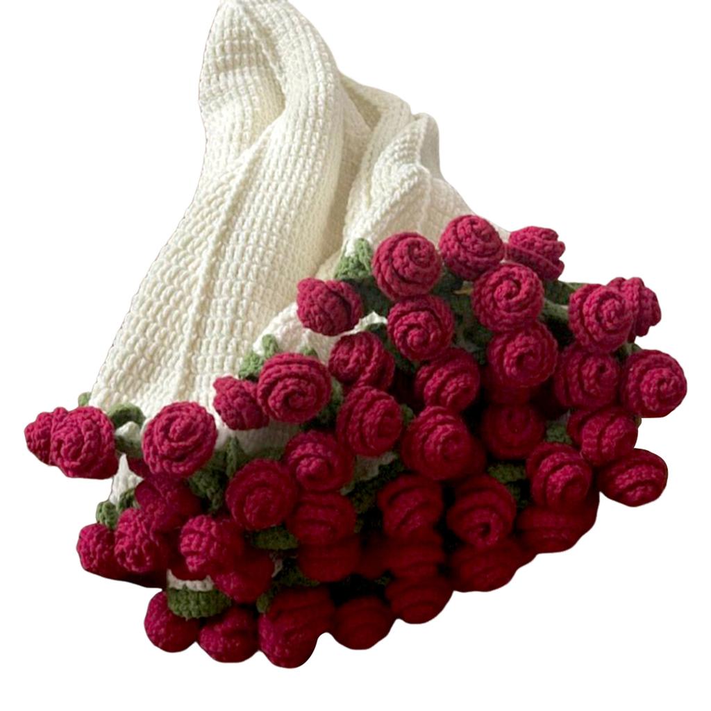 Rose Bouquet Blanket Soft Light Romantic Knitted Dual-Function Home Decor Present For Friends Family