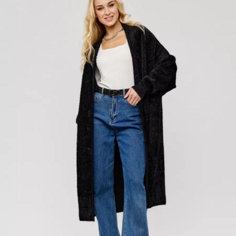 Women's Long Knitted Cardigan Jacket Autumn Winter Loose Faux Mink Fleece Knit Sweater Coat Solid Fleece Open Front Cardigan Coat