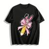 Easter Bunny Ear Pencil Bow Print Casual Top For Women Pure Cotton T-shirt