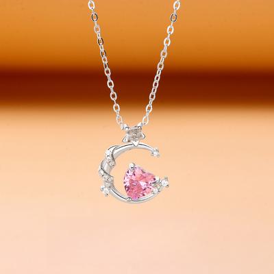 Originale Fantasy Herz Mond Halskette Damen Koreanische Nische Rosa Diamant Hoher Sinn Sommer Süß Schöner Damenschmuck