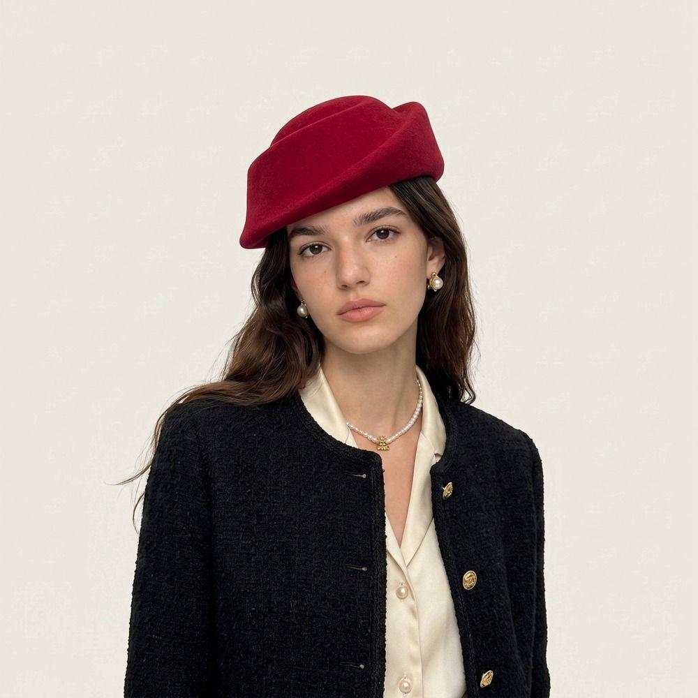 Hepburn Style Wool Pillbox Hat Fedoras Fedora Hat Fashion Woolen Felt Hat Lady