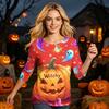 Women's Casual 3/4 Sleeve Halloween Print Pullover Shirt Round Neck Top Lightweight Soft Fabric Comfortable Fit