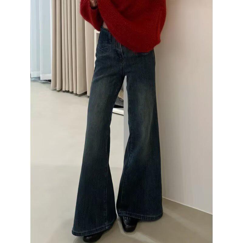 2026 Spring Retro Blue High-Waist Micro Flare Jeans for Women - Slimming Fit with Hip Lift L