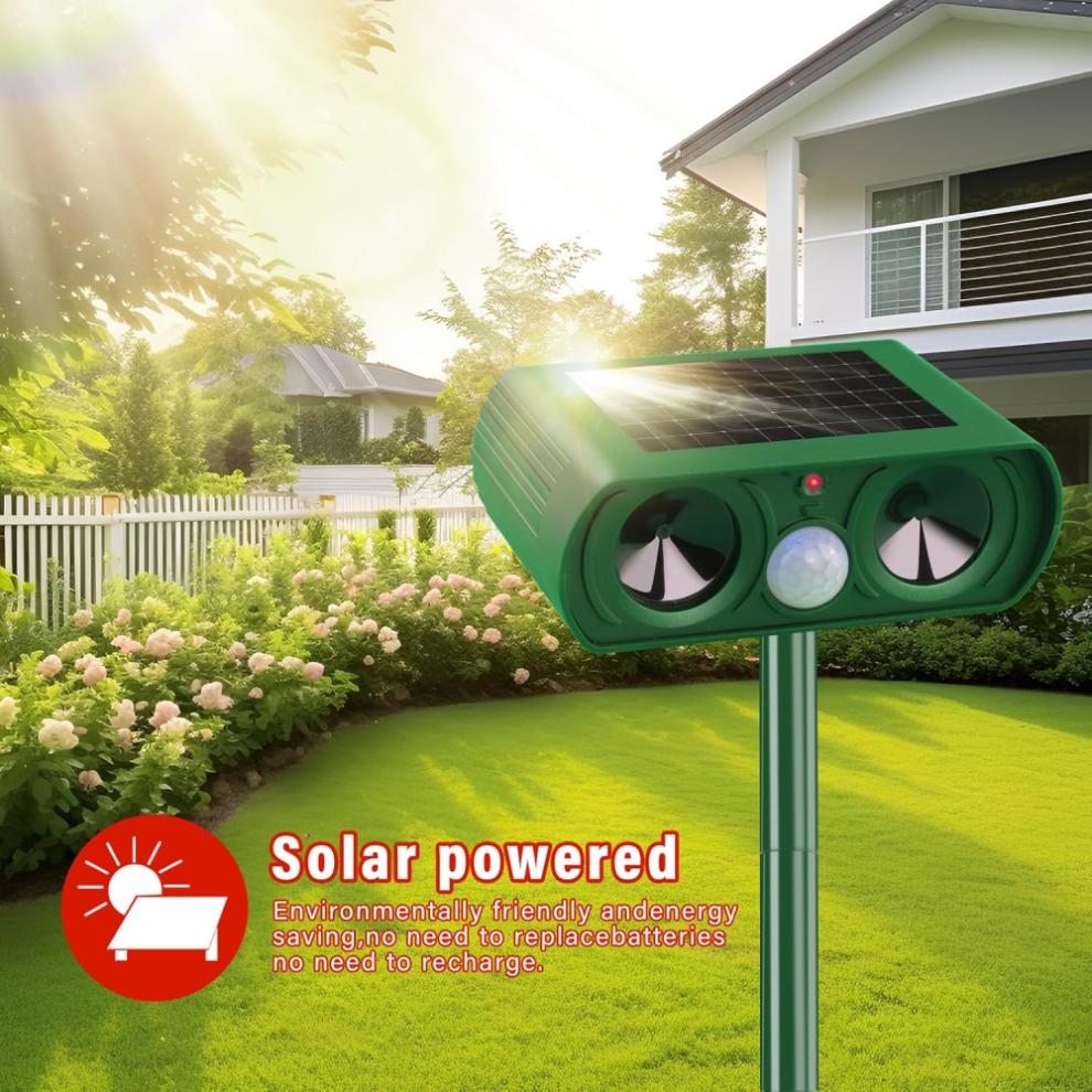 Humaner Tiervertreiber für Gartensicherheit, Bewegungsmelder-aktivierter Ultraschall-Tiervertreiber mit Solarladung, Outdoor-Tiervertreiber mit
