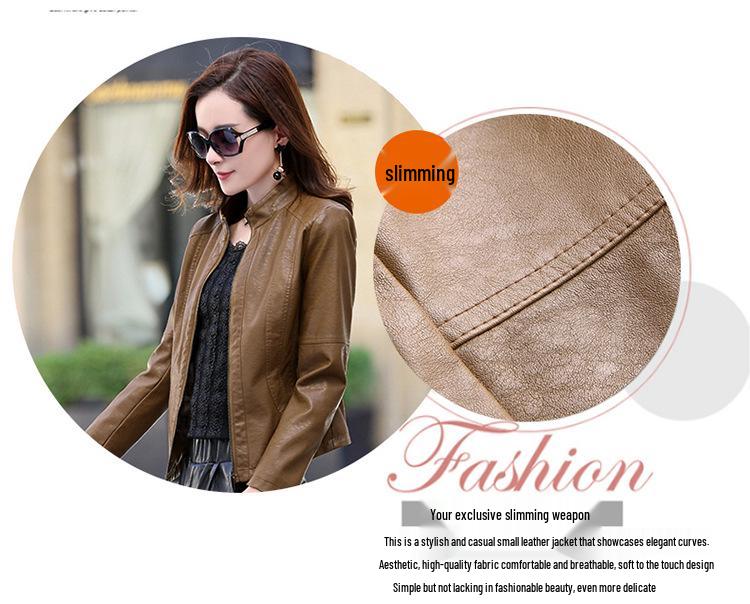 Women's Slim Fit Lambskin Motorcycle Jacket, Short Stand-up Collar, Autumn/Winter Korean Style