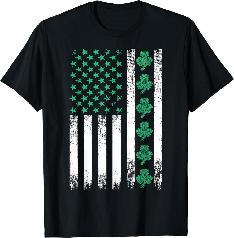 

Irish US American Flag Clovers St Patricks Shamrocks. Gift Unisex T-Shirt L