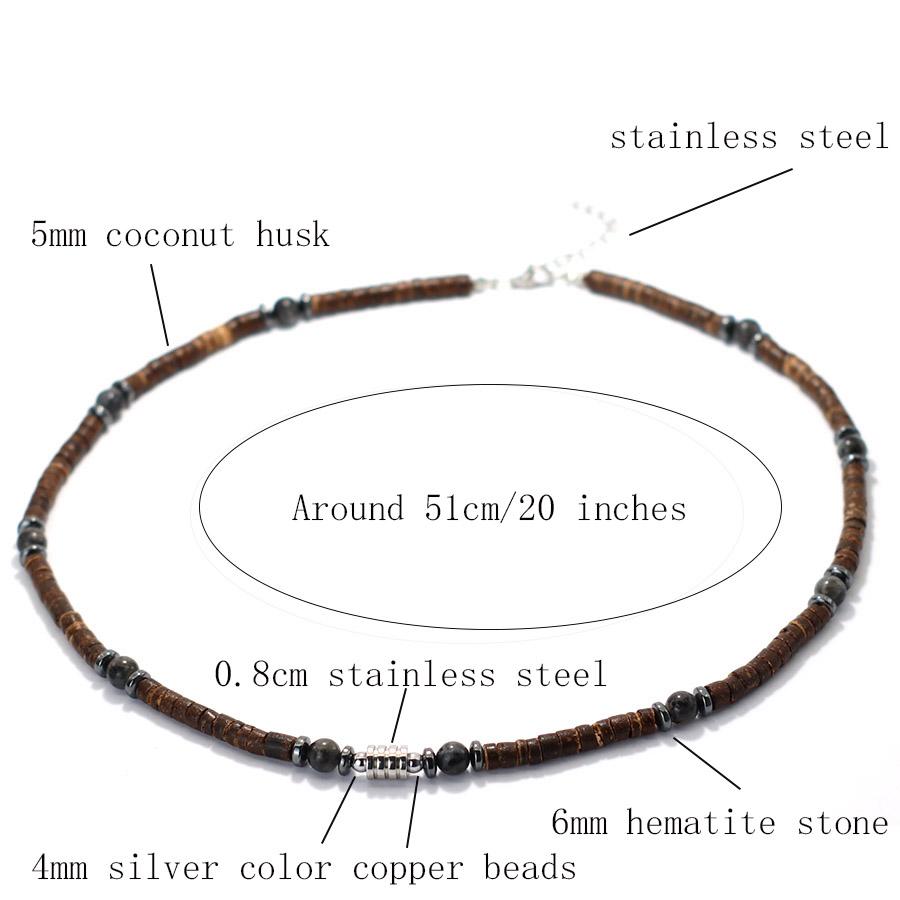 Personalized Men Natural Coconut Husk Necklace 20 Inches Stainless Steel Buckle Neck Accessories Gift For Him Wood Collar Homme