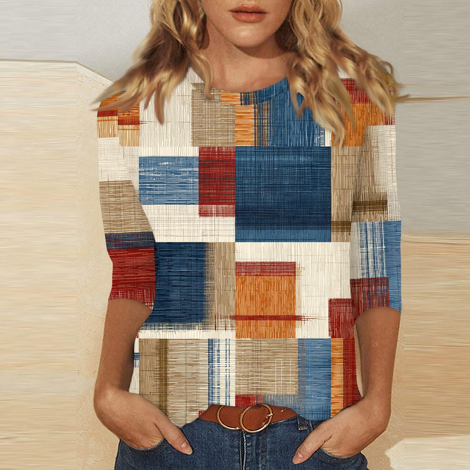 

Женский топ с круглым вырезом, рукавом 3/4 и принтом Эд S хаки