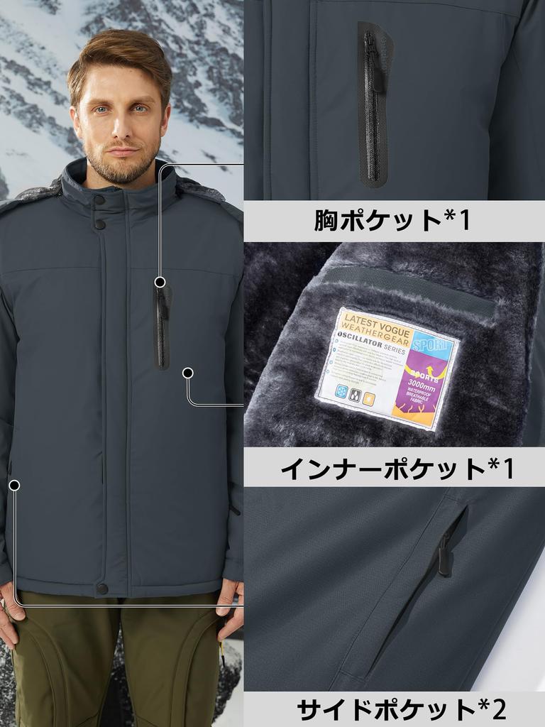 KEFITEVD Men's Winter Tactical Jacket, Waterproof, Windproof, Windbreaker for Fishing, Hiking, Camping, Trekking, Gray, Size L