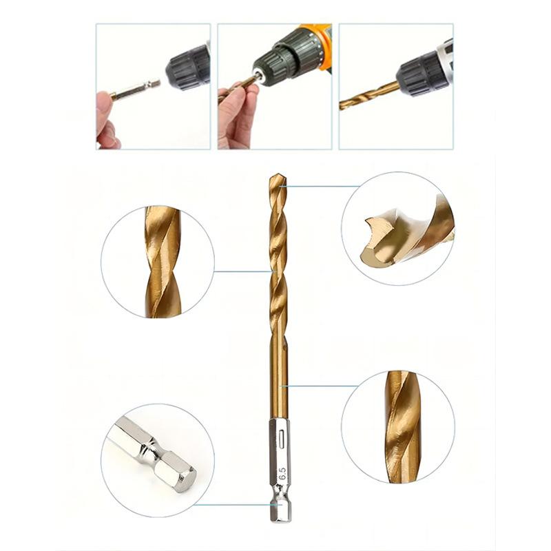 13/16/19 Stück Sechskantschaft Titanbeschichtete Spiralbohrer-Set Hochgeschwindigkeitsstahl 1,5-6,5 mm Bohrer für Holz Kunststoff