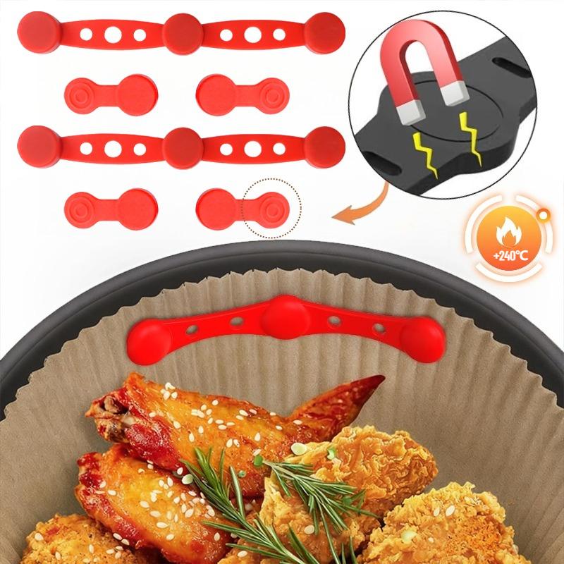 4Pcs Air Fryer Silicone Magnets Buckles Heat Resistant Fix Parchment Paper Liner Avoid Burning Universal for All Air Fryers Reusable Kitchen Gadgets