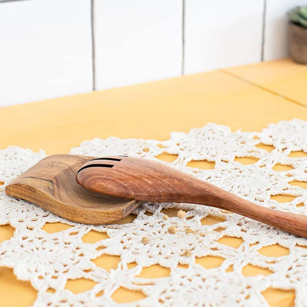 

Wooden Household Spoon Utensil Natural Spoon Rest Tongs Stand Kitchen Storage Scoop Rest Holder