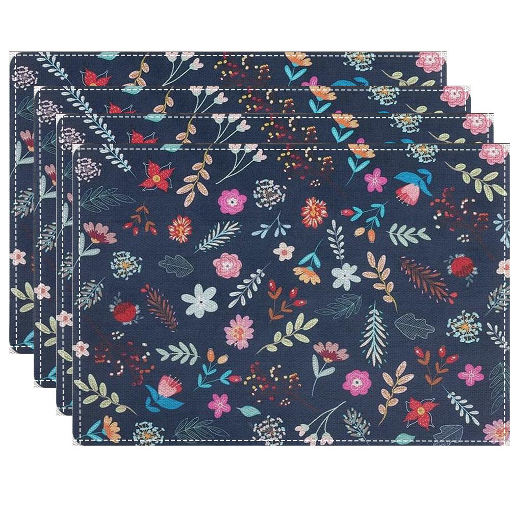 4/6/8Pcs Watercolor flower Placemats Linen Placemat  32*42CM Linen Seasonal Table Mats for Party Kitchen Wedding Dining Decor