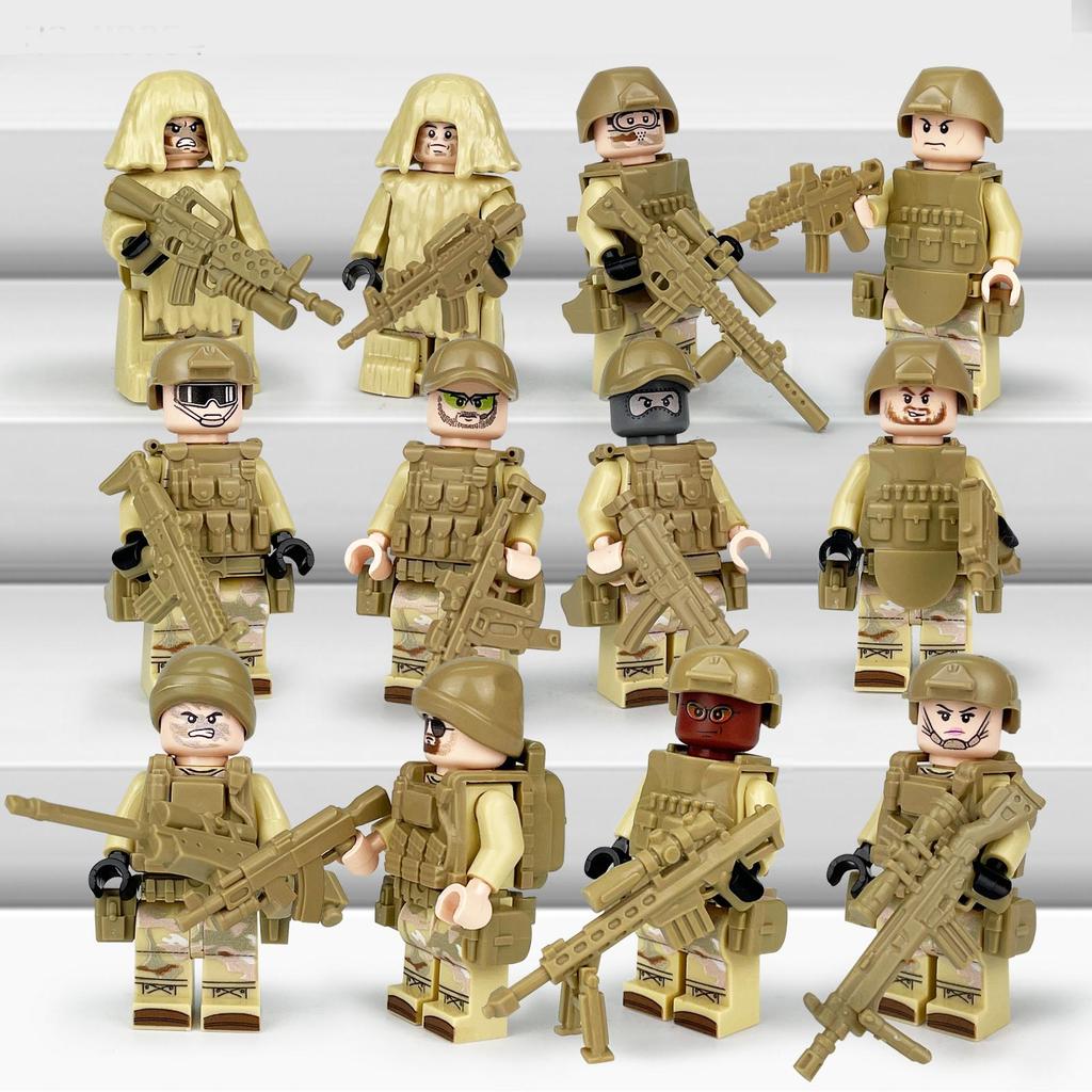 12PCS/set City Police SWAT Marines  Warrior Minifigures Building Blocks Dolls with Accessories Brown Dog Children Characters Toy Boys Gifts