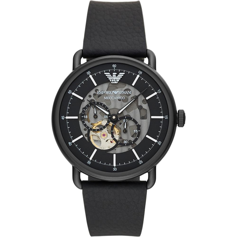 

Emporio Armani Aviator Black Leather Men s Mechanical Automatic Watch AR60028 чёрный