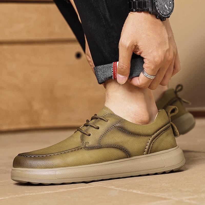 Autumn Large Size Men's Shoes Casual Leather Shoes Men's Leather Daily Lace-up First Layer Cowhide Single Shoes Soft Sole Men's Dad Shoes