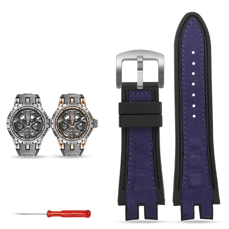 

28mm Special Interface Leather Rubber Watch Strap For Roger Dubuis Evcalibur Series Men s Watchband Waterproof Accessories 28mm