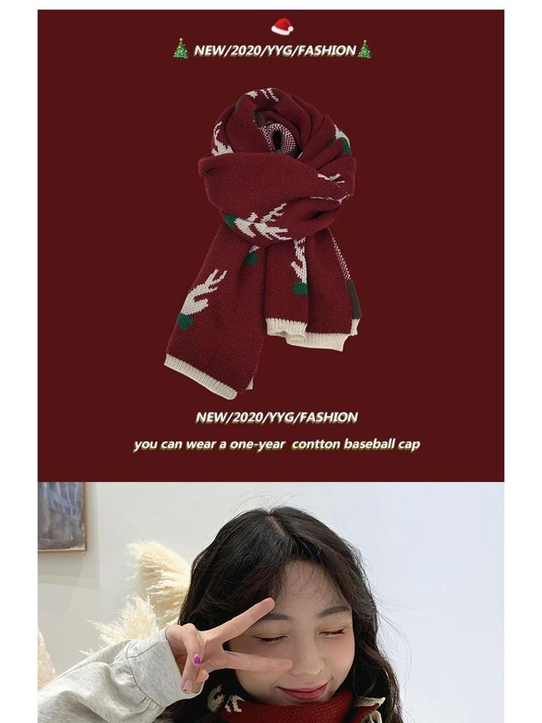 Korean Style Women's Cute Reindeer Knit Scarf: Soft, Versatile Neck Warmer for Autumn and Winter