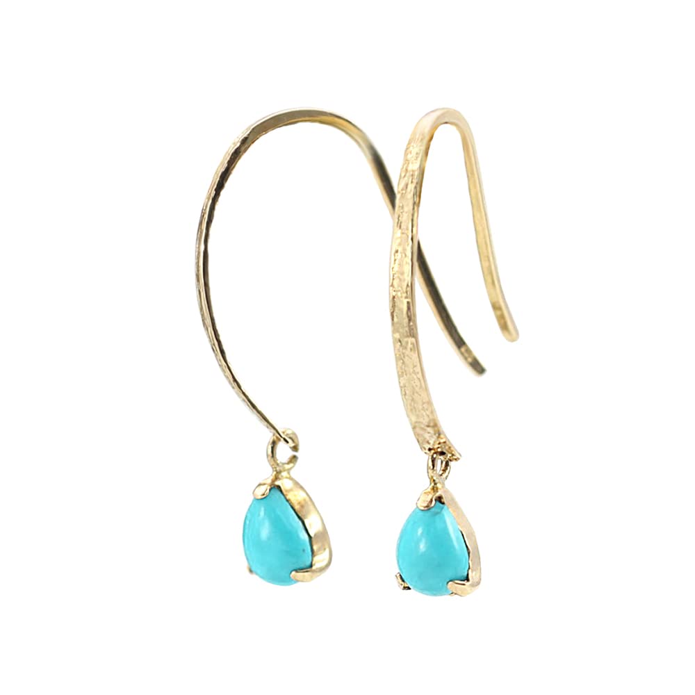 Barzaz Turquoise Earrings in 18K Yellow Gold with Droplet Shape and Dangle December Birthstone Hooks,