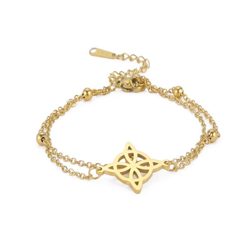 Trendy Adjustable Double Layer Witch Knot Bracelet for Women - Stainless Steel Hand Jewelry