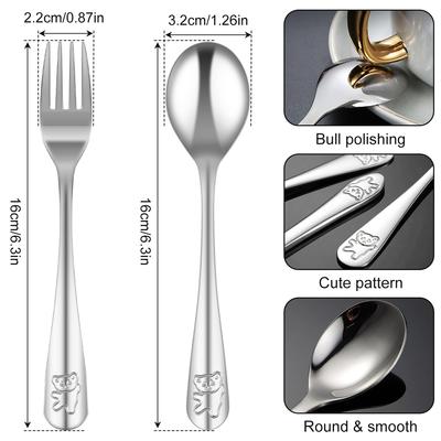 10-20 Stück Silbernes Besteckset 410 Edelstahl Kinder Gabel Löffel und Messer Set Lustiger Cartoon Bär Tafelgeschirr für Kinder Kleinkind