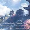2D Japanese Waterfall Tapestry Cherry Blossoms and Ancient Temple Wall Hanging