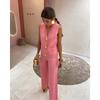 Gold Button V-neck Knitted Vest Casual Loose Trousers Knitted Two-piece Women's Suit