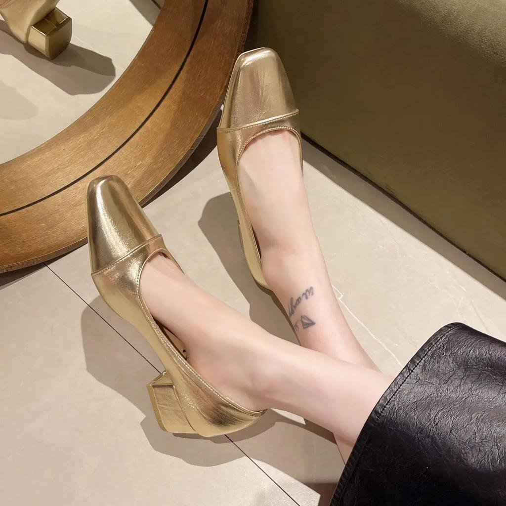 Fashion Square Toe Ladies Pumps Chunky Heels Block Heel with Bow Women's Shoes Medium Young Summer 2025 Trend Y2k Discount Vacation 39