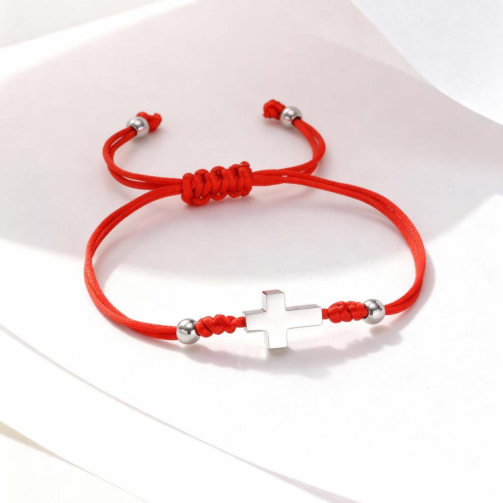 Red Braided Rope Cross Bracelet for Women Stainless Steel Pray Adjustable Bracelets Lucky Accessories Jewelry Gift